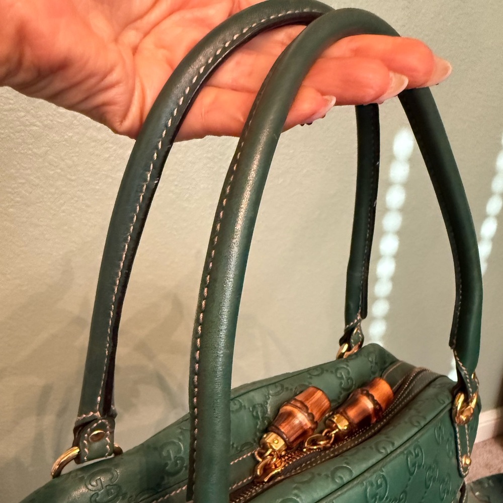 Gucci Dark Green Guccissima Leather Shoulder Bag with Gold Hardware - Picture 12 of 13